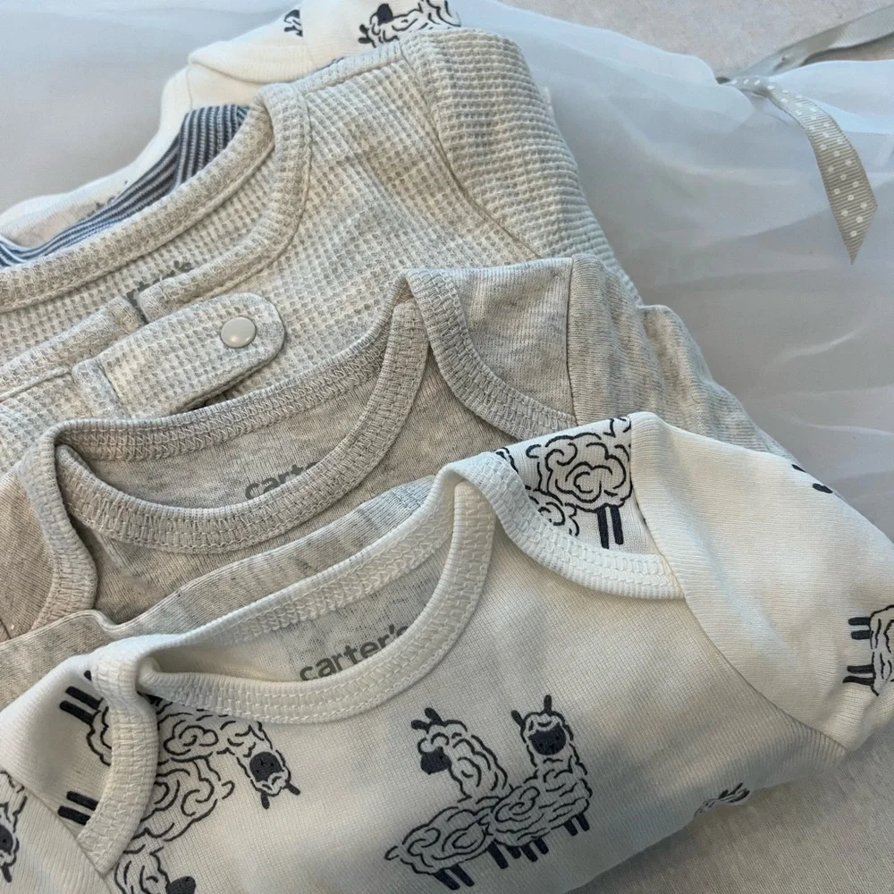 8 piece set carters boy set 3m new w tags and gift set cotton blue stripe sheep